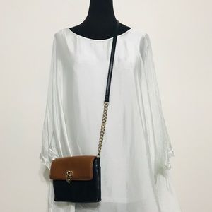 Calvin Klein Blk&Brown Chain Leather Crossbody